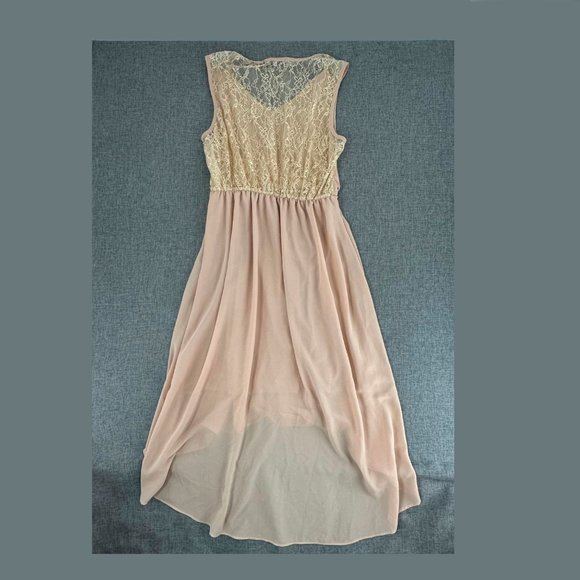 The Hanger Chiffon Dress Sleeveless High & Low Lined Large Juniors Lace Pleated - Picture 10 of 15